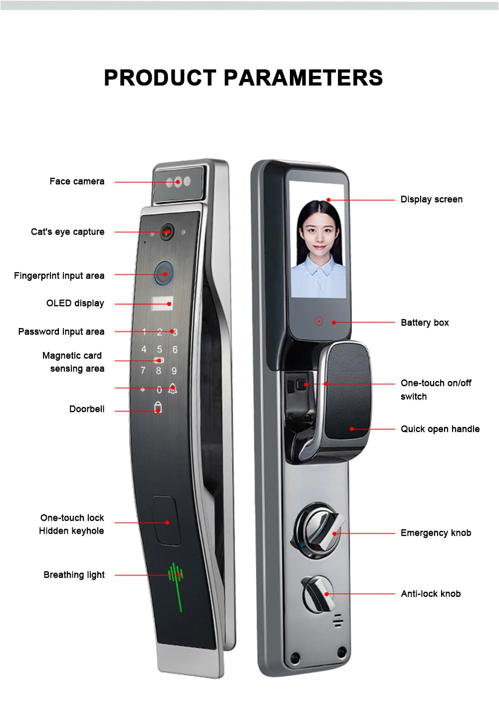 Luxury Smart Home Products Smart Lock with 3D Face Video Calling High Resolution Fingerprint Remote Control Tuya Smart Life