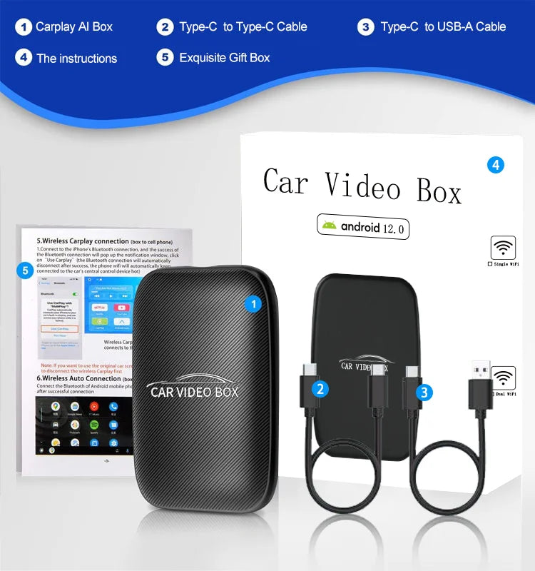 3 in 1 2025 Upgraded Wireless CarPlay & Android Auto Adapter Built in Netflix YouTube TF Card Car Play Video Ai Box for Cars