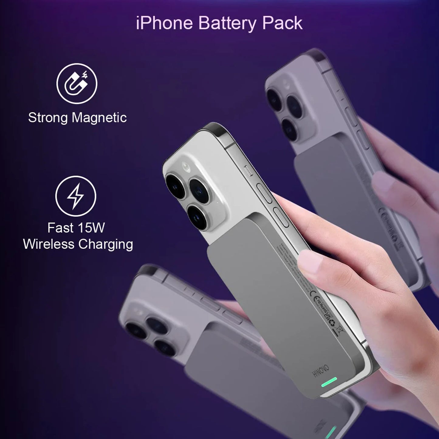 HINOVO Cyberpunk 5000mAh Magnetic Wireless Power Bank Transparent Charger 20W PD Fast Charging MagSafe Battery USB-C for iPhone