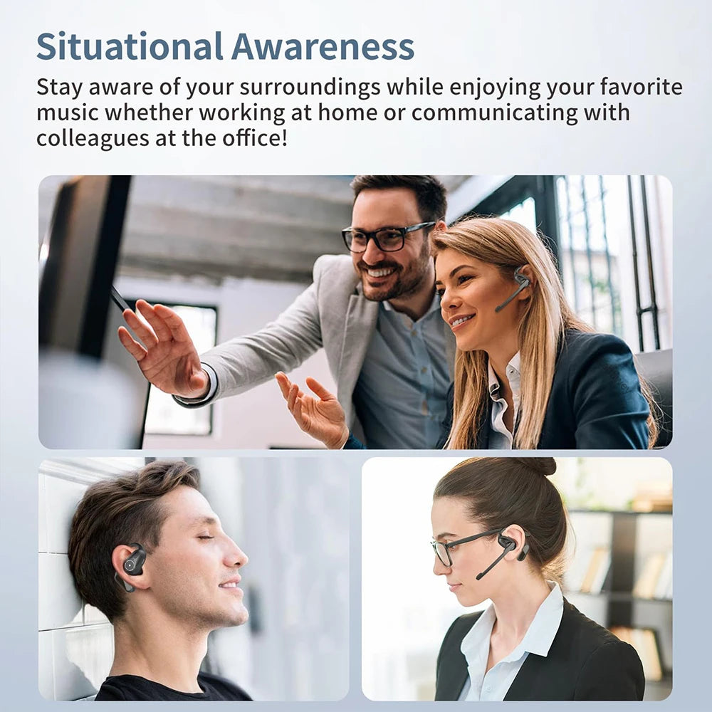 Open Ear Headphones with Boom Mic, Bluetooth 5.4 Wireless Headsets with Detachable Microphone, ENC Noise Cancelling, Mute Button