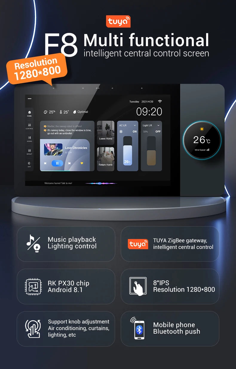 Tuya 8 Ich Center Control Panel Support WiFi,Zigbee and 485, Can Control Smart Switches,smart Sockets,lights,curtains,music