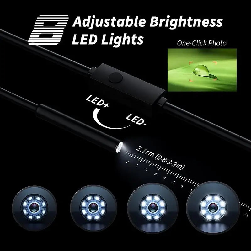 2MP OTG Portable Industrial Endoscope Camera Android IOS Compatible 1m Hard Wire IP67 for Car Maintenance and Home Use