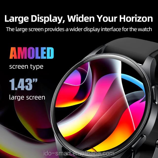 2025 New Arrival Luxury Smartwatch 1.43 Amoled Display Waterproof IP68 Blood Oxygen Heart Rate Monitoring Sport Fitness IOS