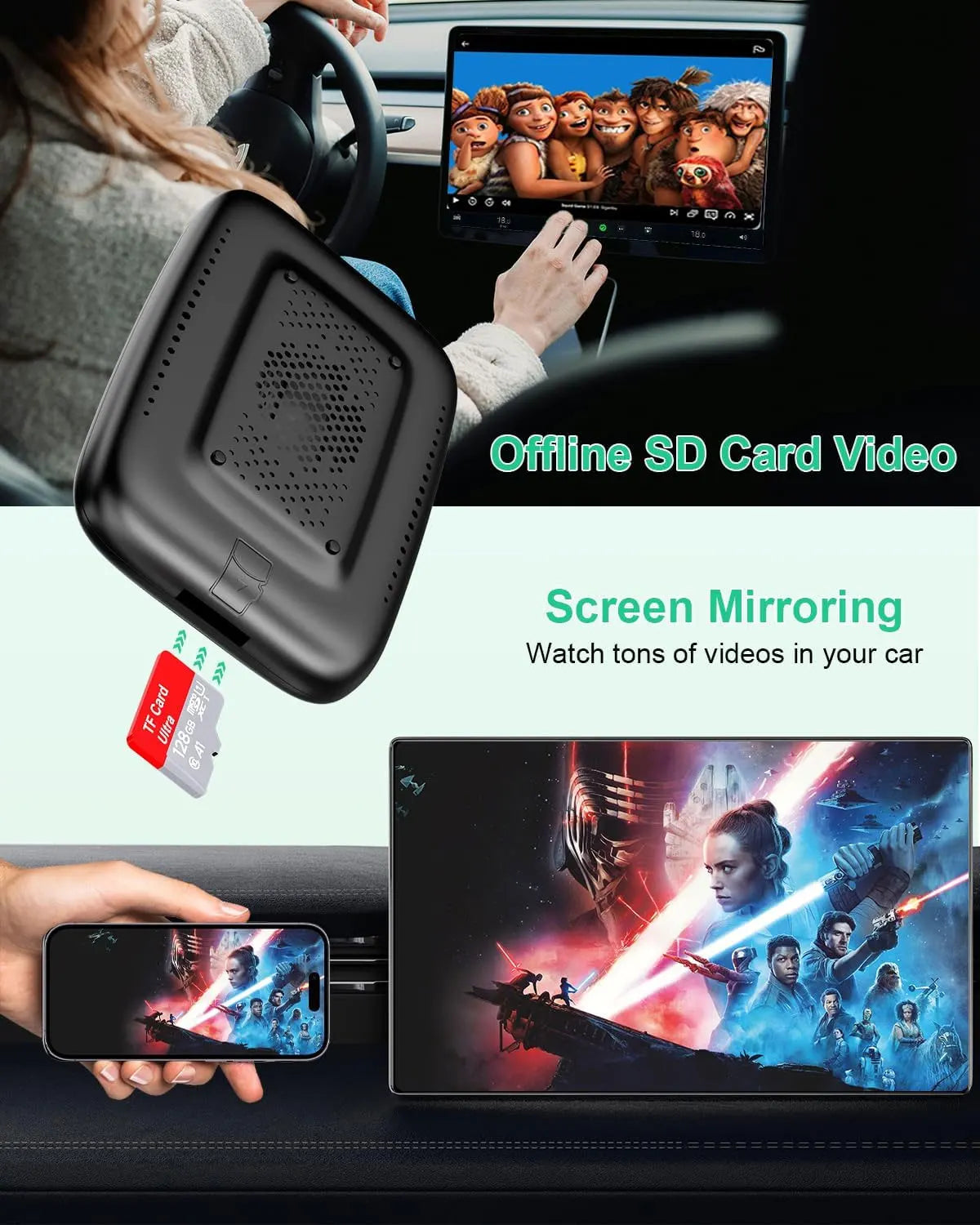 3 in 1 2025 Upgraded Wireless CarPlay & Android Auto Adapter Built in Netflix YouTube TF Card Car Play Video Ai Box for Cars