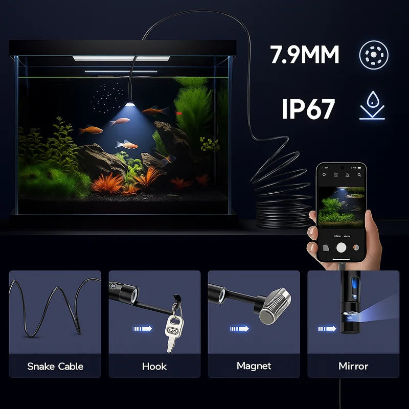 2MP OTG Portable Industrial Endoscope Camera Android IOS Compatible 1m Hard Wire IP67 for Car Maintenance and Home Use