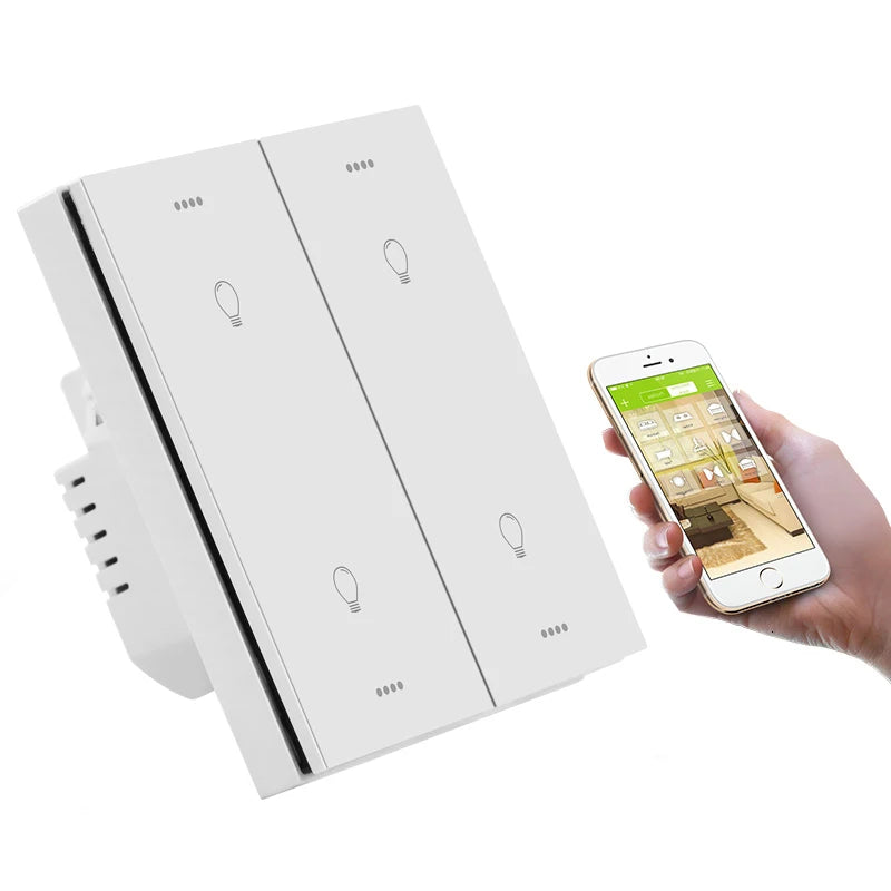 US Standard 1/2/3/4 Gang Smart Home Wifi Switches Wireless Tuya App Glass Panel Touch Screen Wall Light Smart Switch
