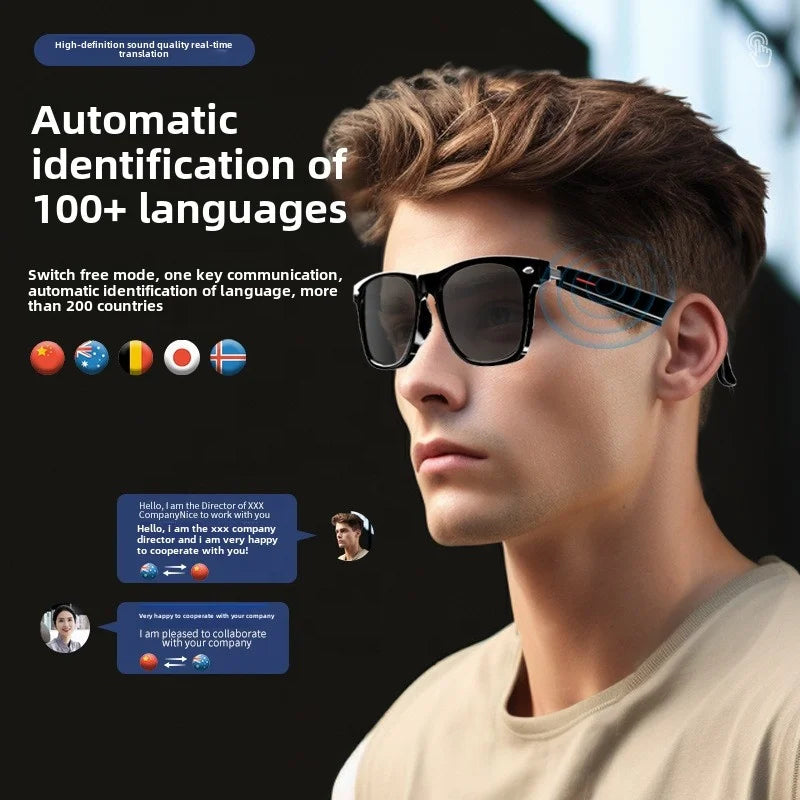 2025 Smart AI Translation Glasses 100+ Multi-Language Real-Time Interpretation Smart Glasses Listening Songs Answering