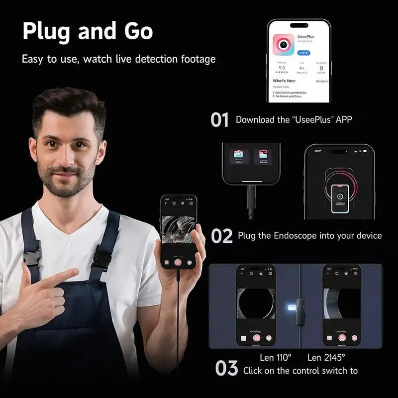 2MP OTG Portable Industrial Endoscope Camera Android IOS Compatible 1m Hard Wire IP67 for Car Maintenance and Home Use