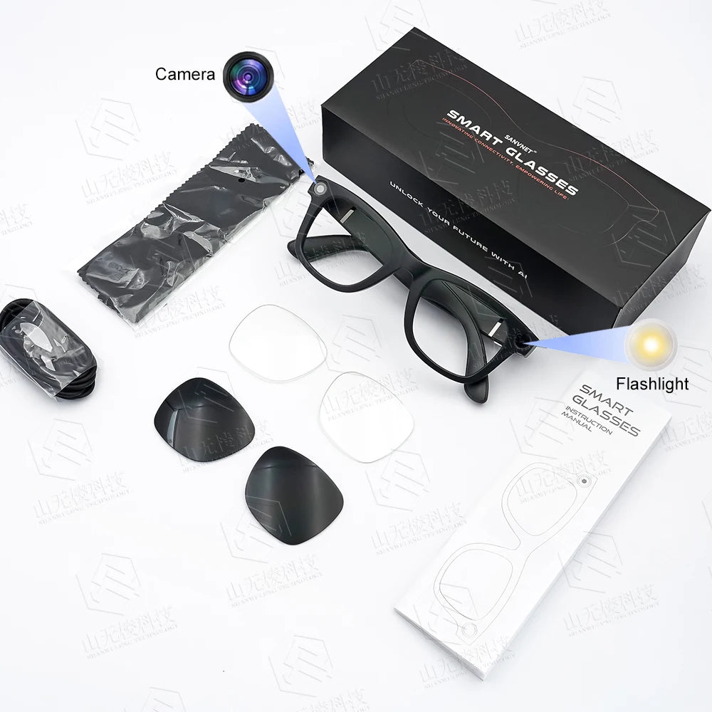 SANVNET GS3 Smart Glasses 8MP HD Camera BT Audio Call Wi-Fi Transmission Video Recording Sunglasses Smart Wearable Headset 2025