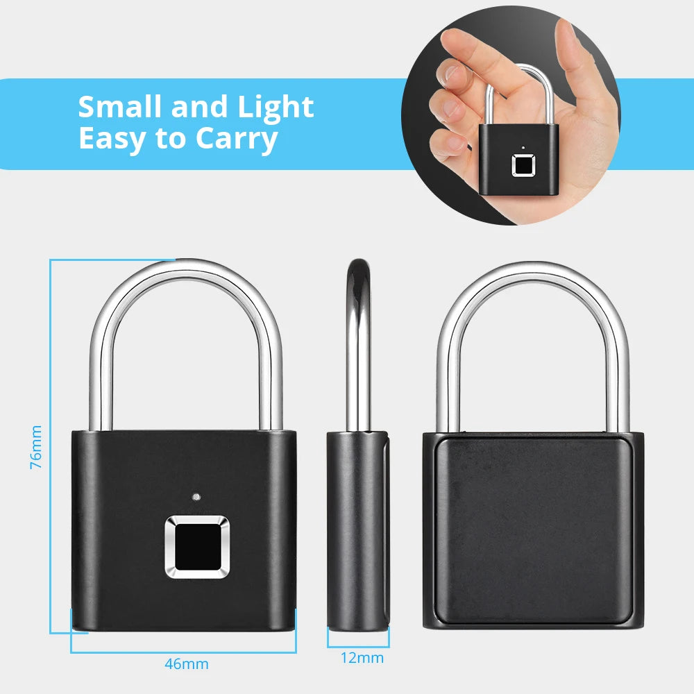 KERUI Smart Fingerprint Padlock Waterproof Zinc Alloy Biometric Padlocks With Built-in Rechargeable Battery Door Lock