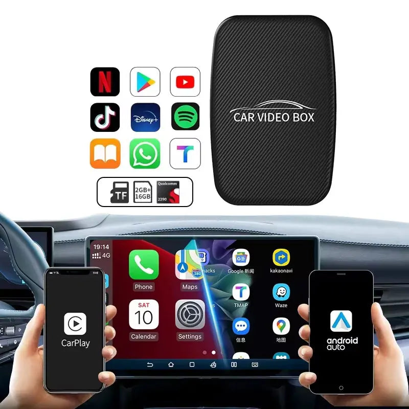 3 in 1 2025 Upgraded Wireless CarPlay & Android Auto Adapter Built in Netflix YouTube TF Card Car Play Video Ai Box for Cars
