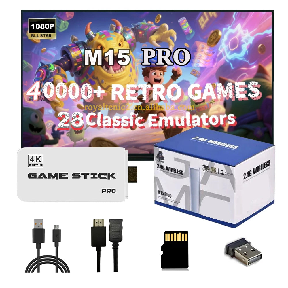 Drop Shipping M15 PRO PlUSGame Stick 64GB 128GB 4K HD GAMES Player Wireless Gamepad HandHeld 2025 Classic TV Video Game Console