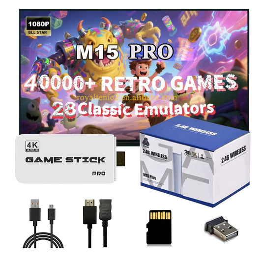 Drop Shipping M15 PRO PlUSGame Stick 64GB 128GB 4K HD GAMES Player Wireless Gamepad HandHeld 2025 Classic TV Video Game Console
