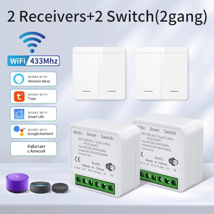 Wifi RF 433MHz Smart Switch Tuya Smart Life Alexa Google Alice Voice Control Remote Wireless Wall Panel Module for Led Lighting