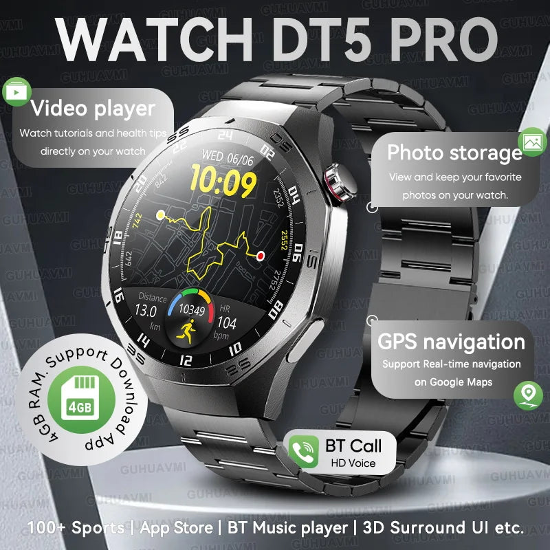 Hot Sales 2025 New Watch DT5pro Smart Watch Men 4GB Memory GPS Google Maps App Store Video Music Player Sports Trackr Smartwatch