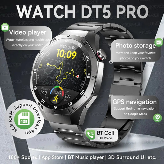 Hot Sales 2025 New Watch DT5pro Smart Watch Men 4GB Memory GPS Google Maps App Store Video Music Player Sports Trackr Smartwatch