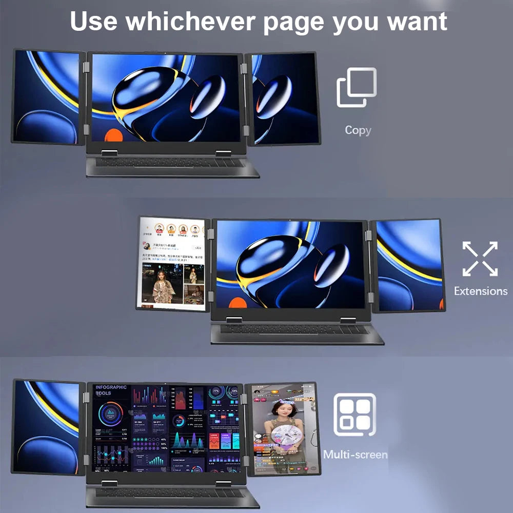 NEW Triple Screen Gaming Laptop 16+10.5+10.5 inch Intel Core i7 1260P 64GB RAM 2TB Business Computer RJ45 fingerprint+face