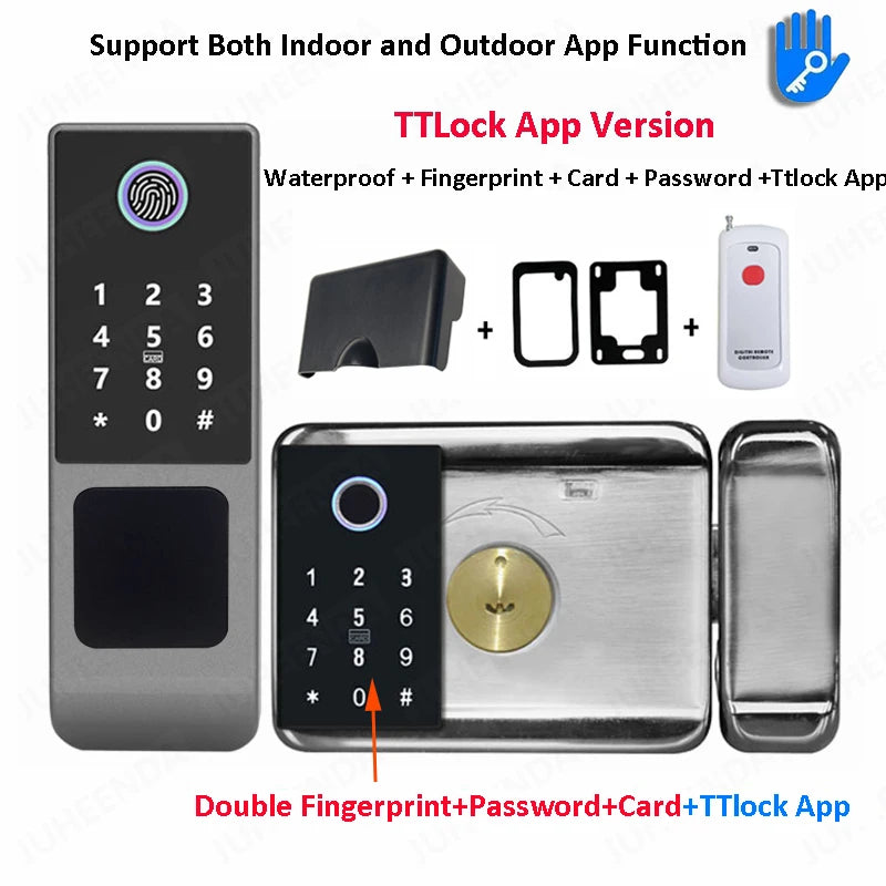 Fingerprint Gate Door Lock TUYA WIFI Outdoor Waterproof Smart Lock With Remote Control TTLOCK App Card Eletronico Digital Lock