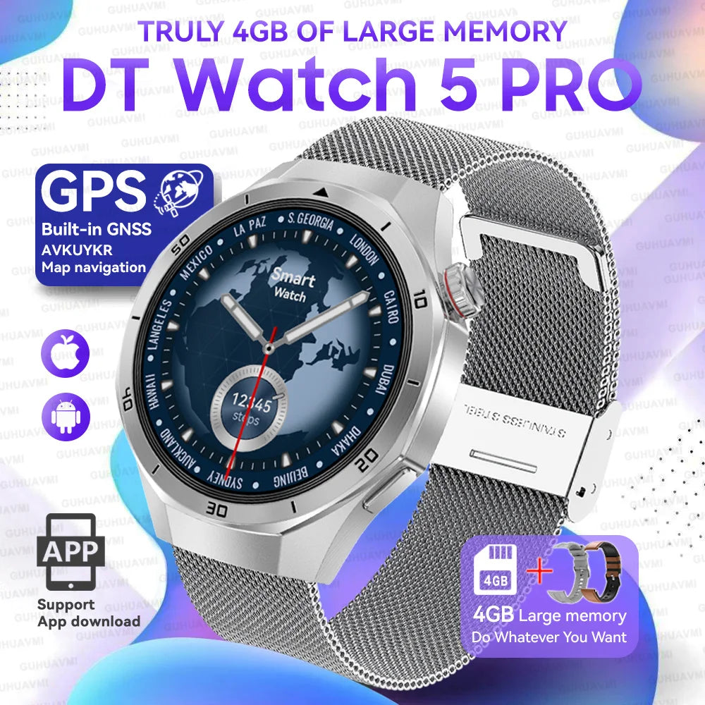 Hot Sales 2025 New Watch DT5pro Smart Watch Men 4GB Memory GPS Google Maps App Store Video Music Player Sports Trackr Smartwatch