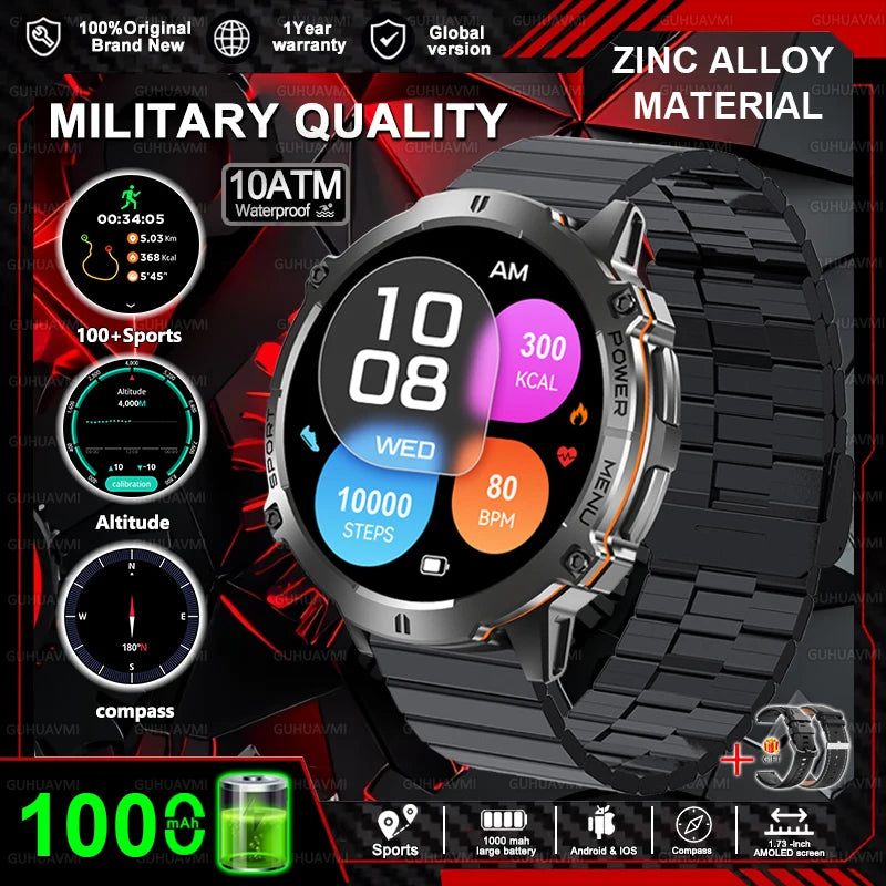 New T-REX3 Fitness Smart Watch 1000mAh Large Battery Durable Compass Altimeter 10ATM Waterproof BT Call 100+Sports Men Bracelet