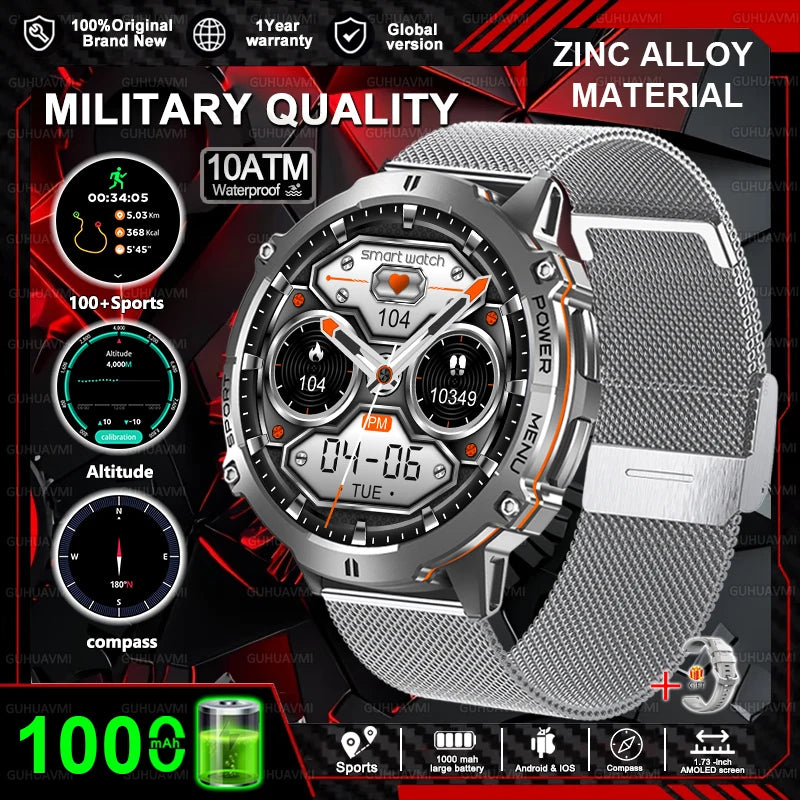 New T-REX3 Fitness Smart Watch 1000mAh Large Battery Durable Compass Altimeter 10ATM Waterproof BT Call 100+Sports Men Bracelet