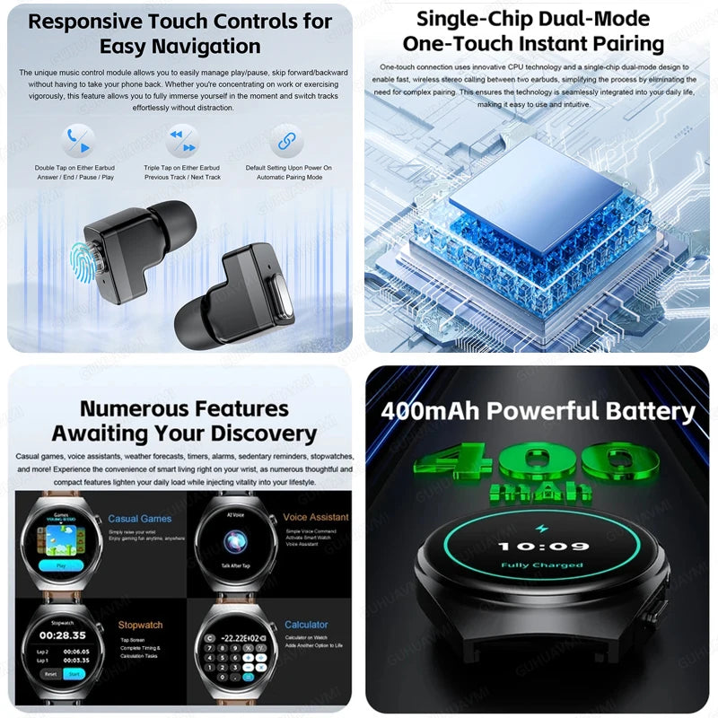 For Xiaomi New 2 in 1 Smart Watch With Earbuds Smartwatch TWS Bluetooth Earphone Heart Rate Blood Oxygen Monitor Sports Watch