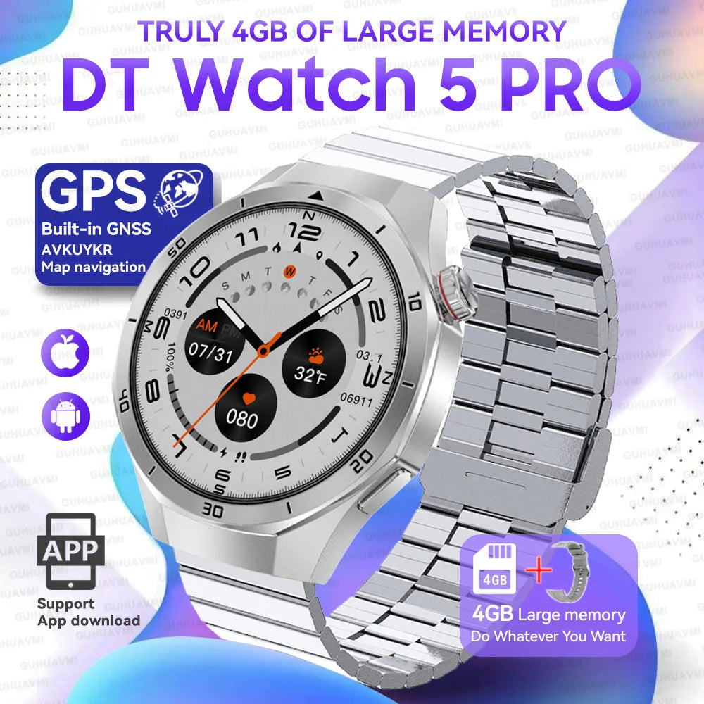 Hot Sales 2025 New Watch DT5pro Smart Watch Men 4GB Memory GPS Google Maps App Store Video Music Player Sports Trackr Smartwatch