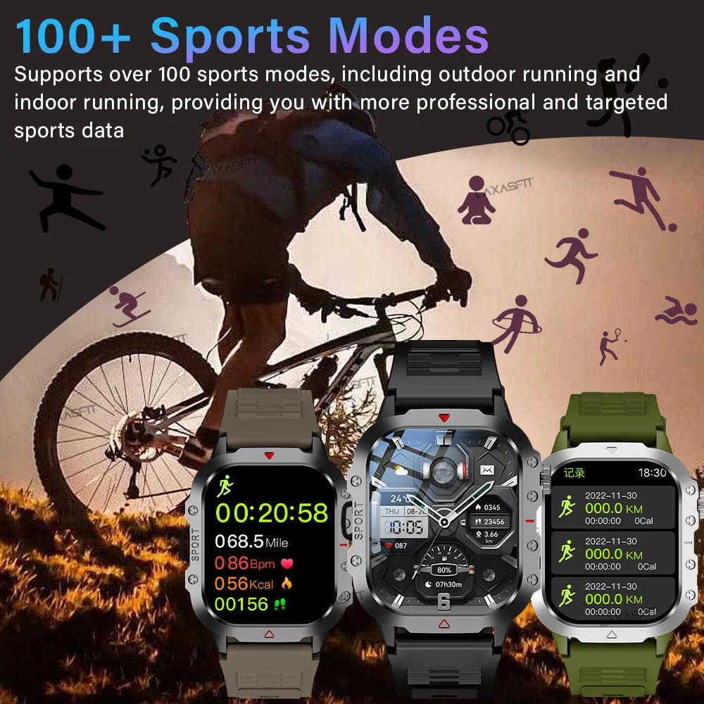KESHUYOU Outdoor Sports Smart Watch 2.01 inch HD Screen LED Flashlight Bluetooth Talking Smart Watch for Men Women Holiday Gifts
