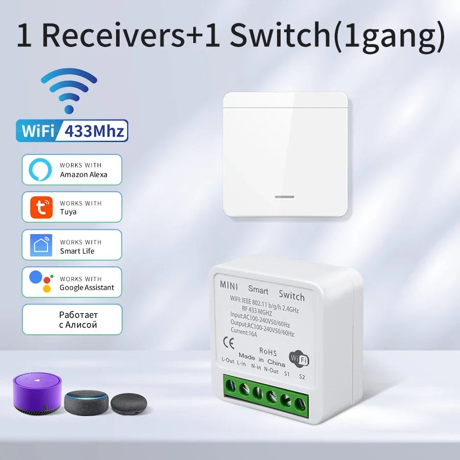Wifi RF 433MHz Smart Switch Tuya Smart Life Alexa Google Alice Voice Control Remote Wireless Wall Panel Module for Led Lighting