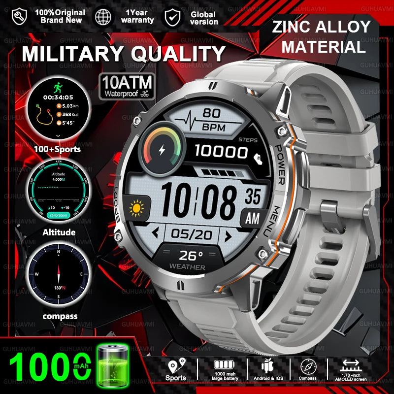 New T-REX3 Fitness Smart Watch 1000mAh Large Battery Durable Compass Altimeter 10ATM Waterproof BT Call 100+Sports Men Bracelet
