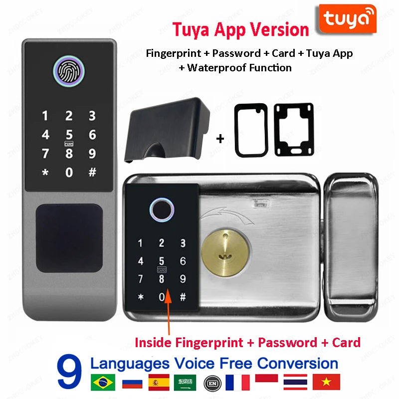 Fingerprint Gate Door Lock TUYA WIFI Outdoor Waterproof Smart Lock With Remote Control TTLOCK App Card Eletronico Digital Lock