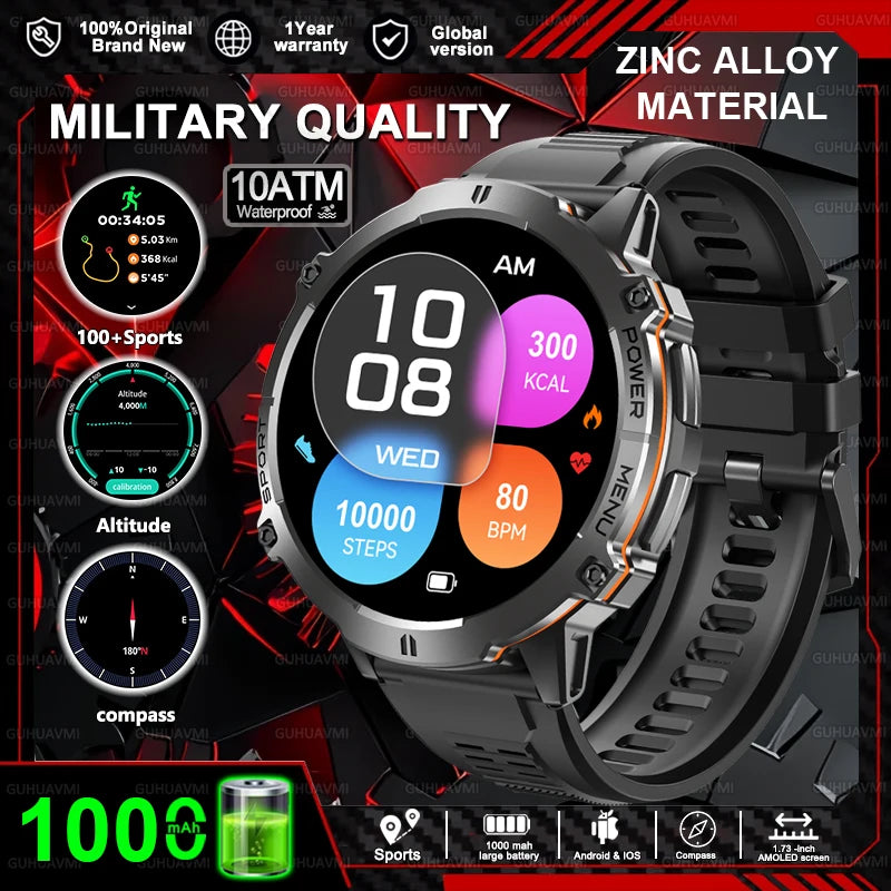 New T-REX3 Fitness Smart Watch 1000mAh Large Battery Durable Compass Altimeter 10ATM Waterproof BT Call 100+Sports Men Bracelet