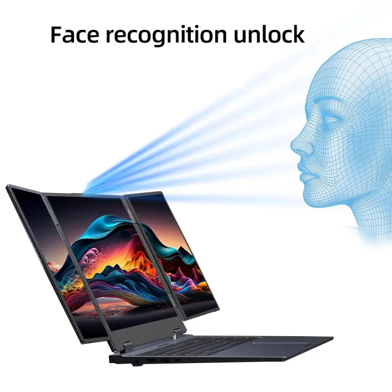 NEW Triple Screen Gaming Laptop 16+10.5+10.5 inch Intel Core i7 1260P 64GB RAM 2TB Business Computer RJ45 fingerprint+face