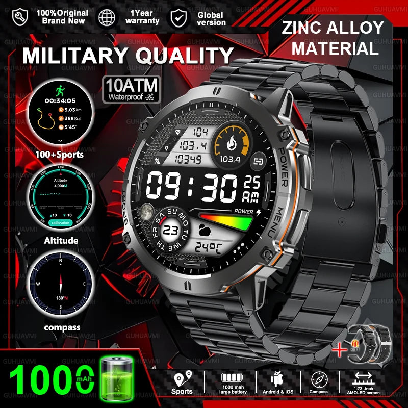 New T-REX3 Fitness Smart Watch 1000mAh Large Battery Durable Compass Altimeter 10ATM Waterproof BT Call 100+Sports Men Bracelet