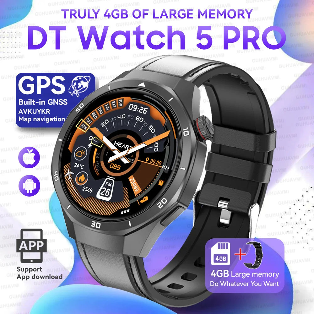 Hot Sales 2025 New Watch DT5pro Smart Watch Men 4GB Memory GPS Google Maps App Store Video Music Player Sports Trackr Smartwatch