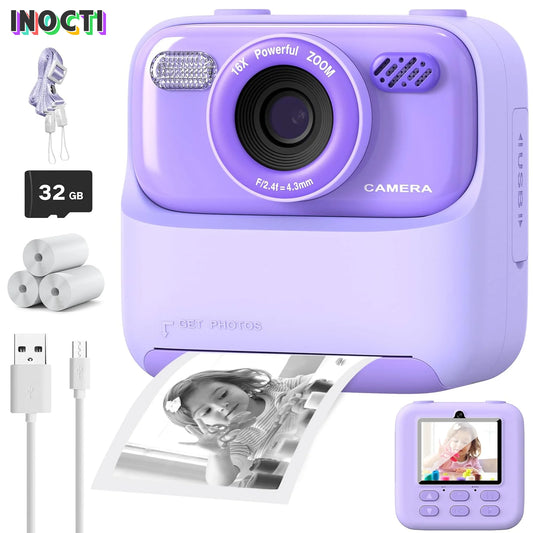 INOCTI Kids Instant Print Camera, Toddler Digital Camera, HD Dual Lens Selfie for Girls Boys Christmas Birthday Gifts Toys