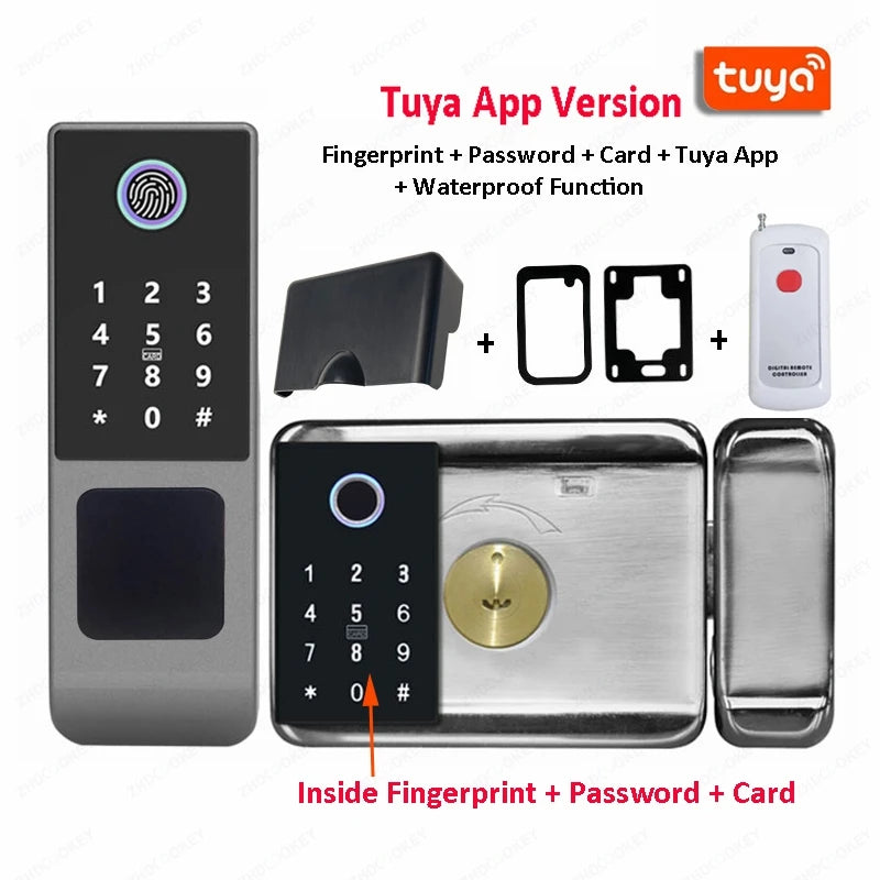 Fingerprint Gate Door Lock TUYA WIFI Outdoor Waterproof Smart Lock With Remote Control TTLOCK App Card Eletronico Digital Lock
