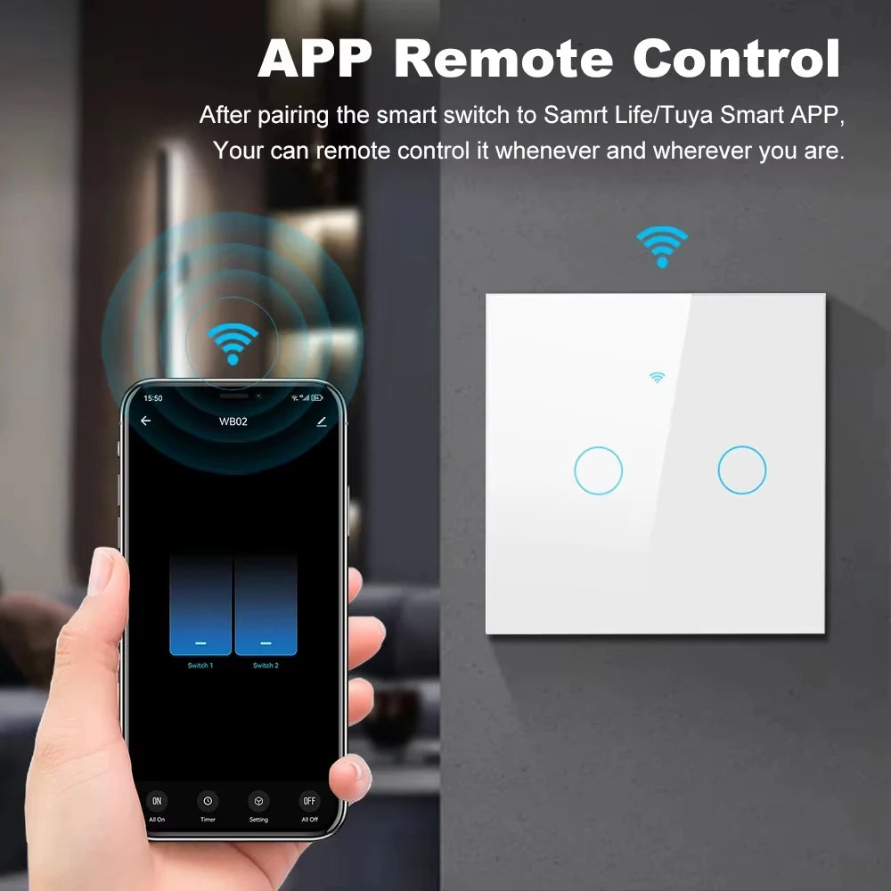 TNCE Tuya Switch WIFI RF US/EU, 1/2/3/4 Gang No/With Neutral Wire Wall LED Light Controller, Smart life, Voice Alexa Google Home