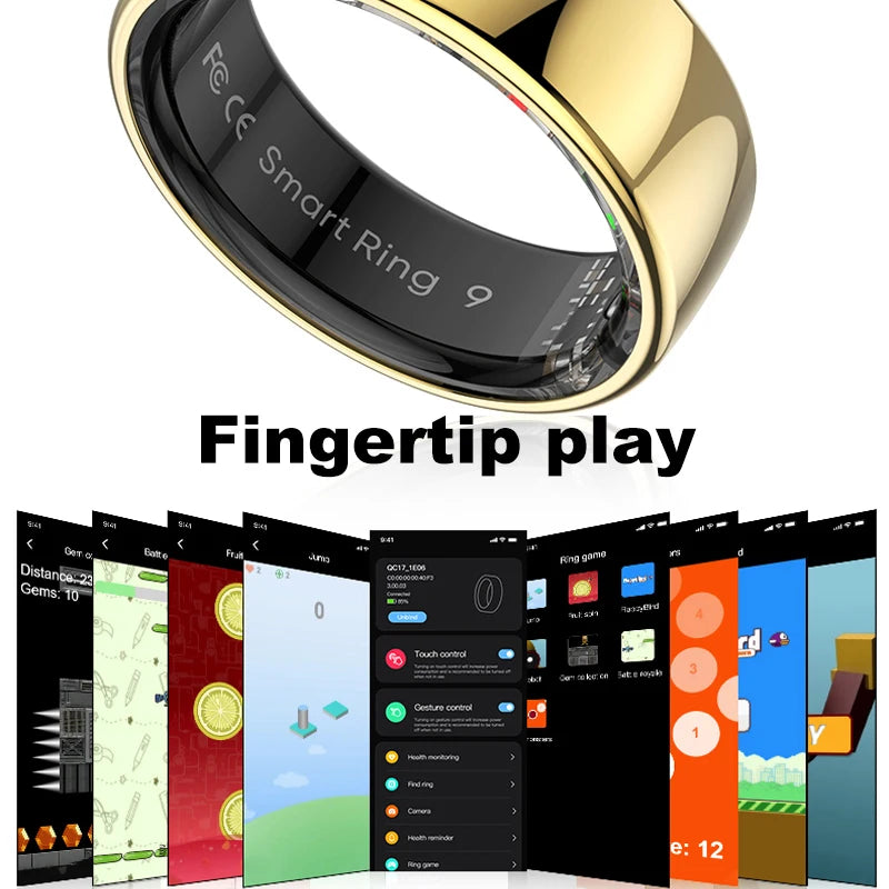 R08 Smart Ring Men Women with Charging Case,Heart Rate Blood Oxygen,Skin Temperature Monitor,5ATM Waterproof For Android iOS