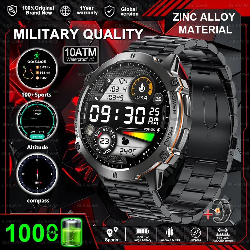 New T-REX3 Fitness Smart Watch 1000mAh Large Battery Durable Compass Altimeter 10ATM Waterproof BT Call 100+Sports Men Bracelet