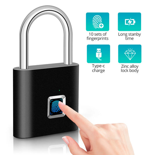 KERUI Smart Fingerprint Padlock Waterproof Zinc Alloy Biometric Padlocks With Built-in Rechargeable Battery Door Lock