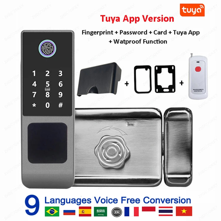 Fingerprint Gate Door Lock TUYA WIFI Outdoor Waterproof Smart Lock With Remote Control TTLOCK App Card Eletronico Digital Lock
