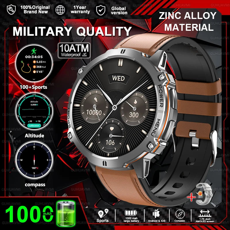 New T-REX3 Fitness Smart Watch 1000mAh Large Battery Durable Compass Altimeter 10ATM Waterproof BT Call 100+Sports Men Bracelet