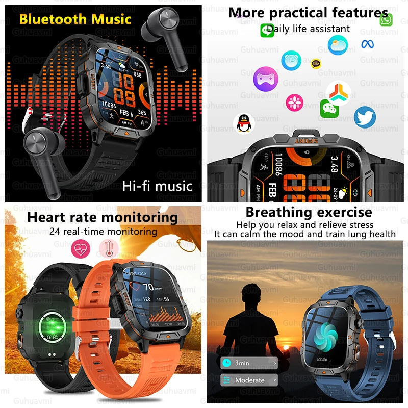 2025 New For Xiaomi Military Grade Smart Watch Men 1.96" AMOLED Screen 5ATM Waterproof Sports Fitness Tracker BT Call Smartwatch