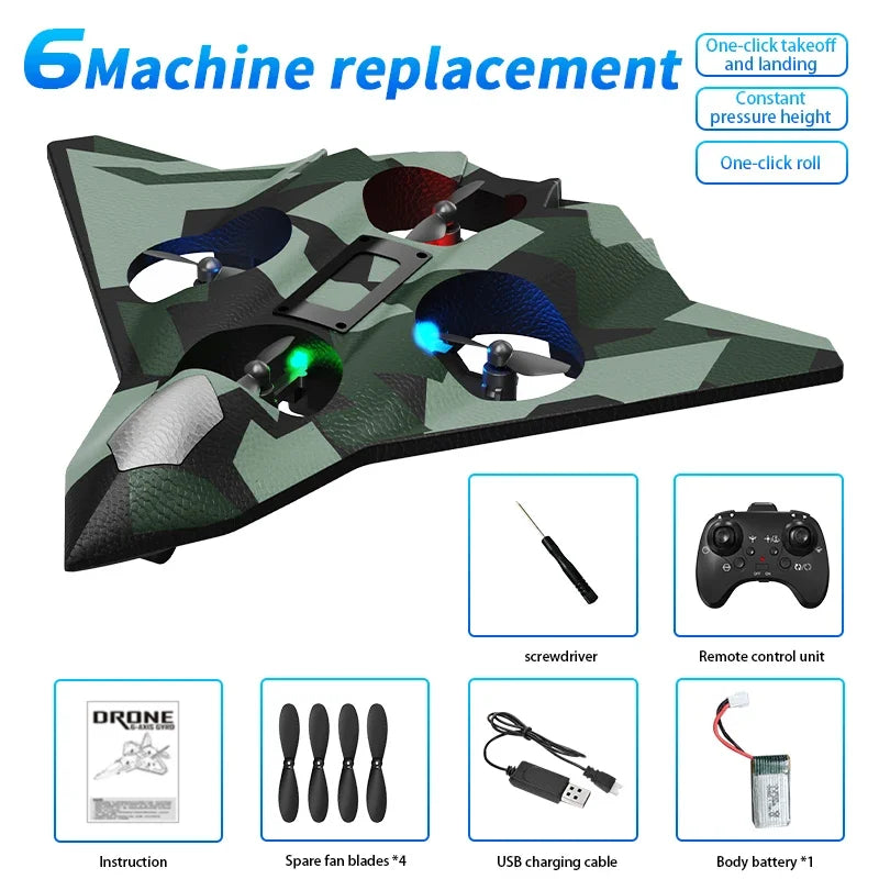 CZ36 2.4G 10CH RC EPP Foam Fighter Plane - 360 Degrees Stunt Tumbling, One-Key Takeoff, LED Lights - Best Kids Toy Gift