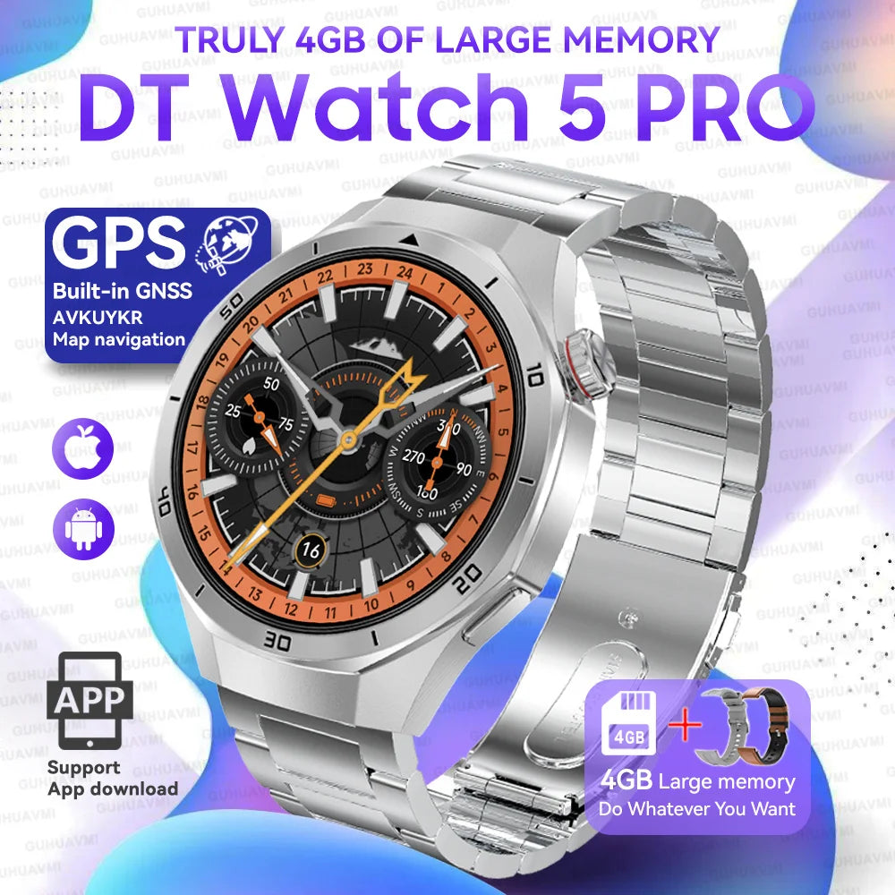 Hot Sales 2025 New Watch DT5pro Smart Watch Men 4GB Memory GPS Google Maps App Store Video Music Player Sports Trackr Smartwatch