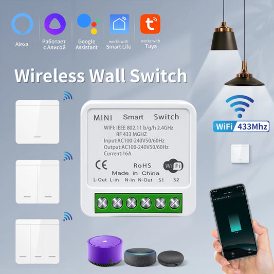 Wifi RF 433MHz Smart Switch Tuya Smart Life Alexa Google Alice Voice Control Remote Wireless Wall Panel Module for Led Lighting