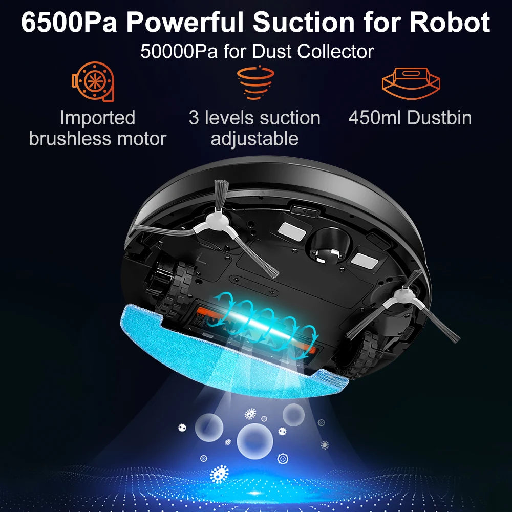 Robot Vacuum Cleaner K30 Self-cleaning dustbin, Dual Laser,UV Spot Cleaning,240mins Runtime, Auto Smart Carpet Floor Washing