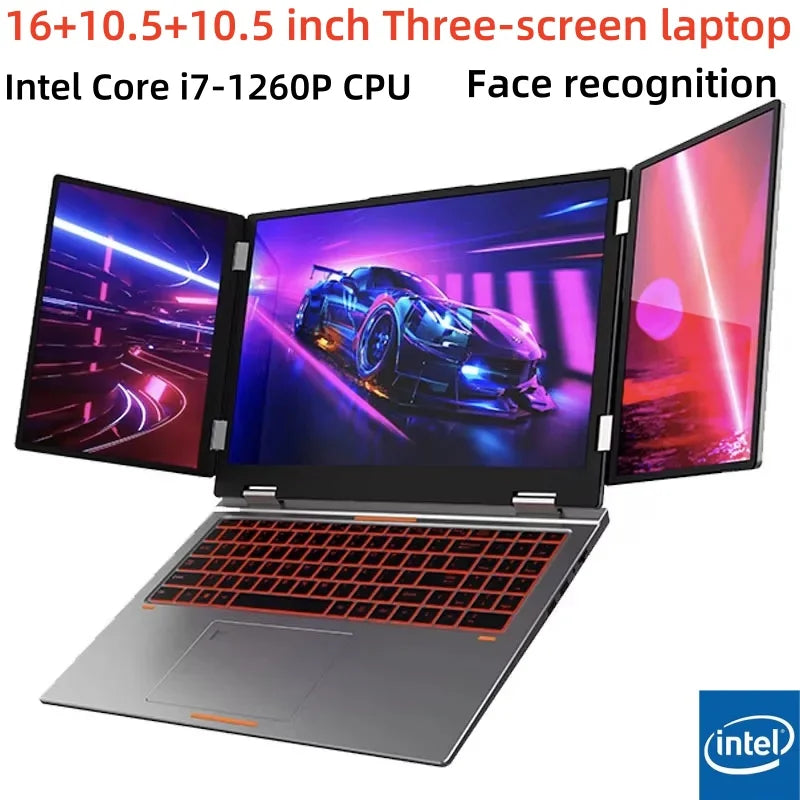 16 + 10.5 + 10.5 inch  Three screens I7-1260P 64GB DDR4 4TB SSD Windows11, reconnaissance faciale, , WIFI 6, haute définition
