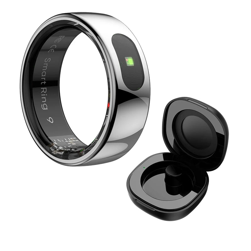 R08 Smart Ring Men Women with Charging Case,Heart Rate Blood Oxygen,Skin Temperature Monitor,5ATM Waterproof For Android iOS